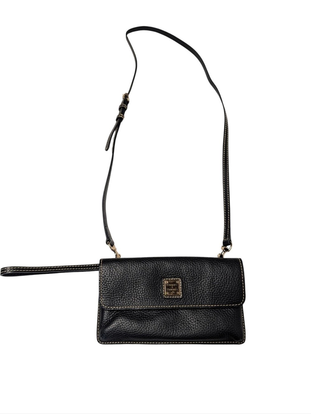 Dooney & Bourke Black Pebble Leather Foldover Crossbody Wristlet Purse